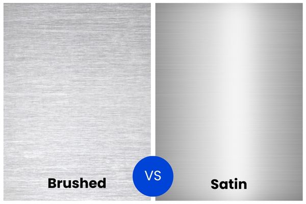 A close-up shot showing the textures of brushed and satin finish stainless steel side-by-side