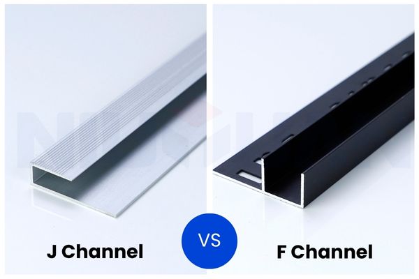 A side-by-side comparison of a J-channel and an F-channel cross-section.